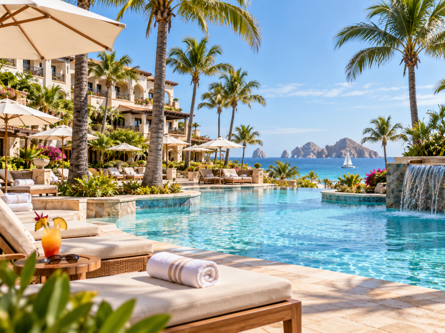 Luxury vacation resort with tropical pool and ocean view